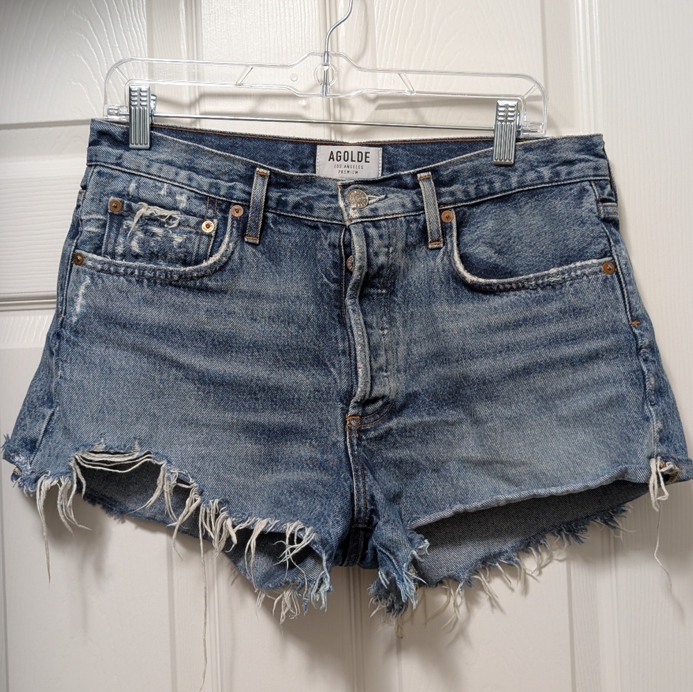 AGOLDE A026E-811 Parker Rocksteady Distressed Cut-off Denim Jean Shorts Size 28